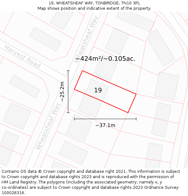19, WHEATSHEAF WAY, TONBRIDGE, TN10 3PL: Plot and title map