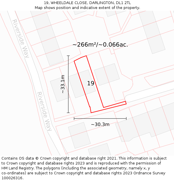 19, WHEELDALE CLOSE, DARLINGTON, DL1 2TL: Plot and title map