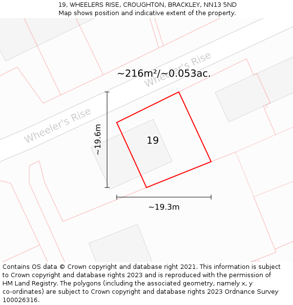 19, WHEELERS RISE, CROUGHTON, BRACKLEY, NN13 5ND: Plot and title map