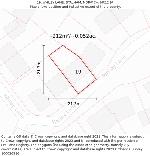 19, WHILEY LANE, STALHAM, NORWICH, NR12 9FJ: Plot and title map