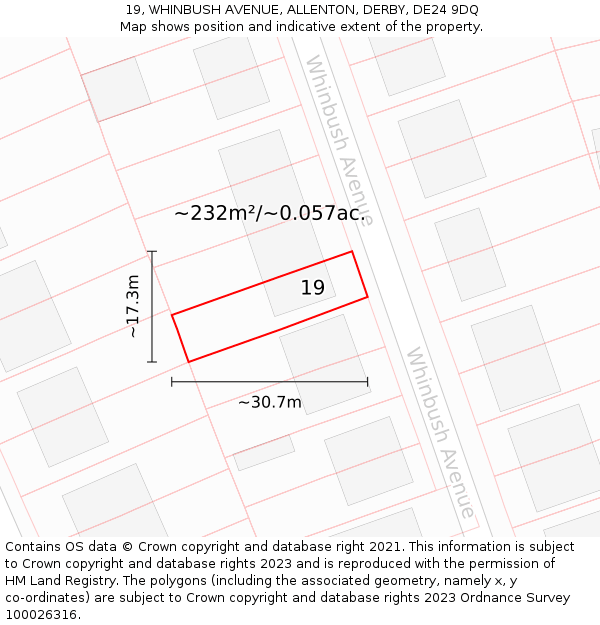 19, WHINBUSH AVENUE, ALLENTON, DERBY, DE24 9DQ: Plot and title map