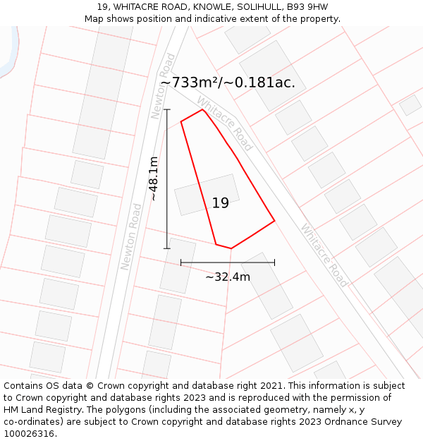 19, WHITACRE ROAD, KNOWLE, SOLIHULL, B93 9HW: Plot and title map