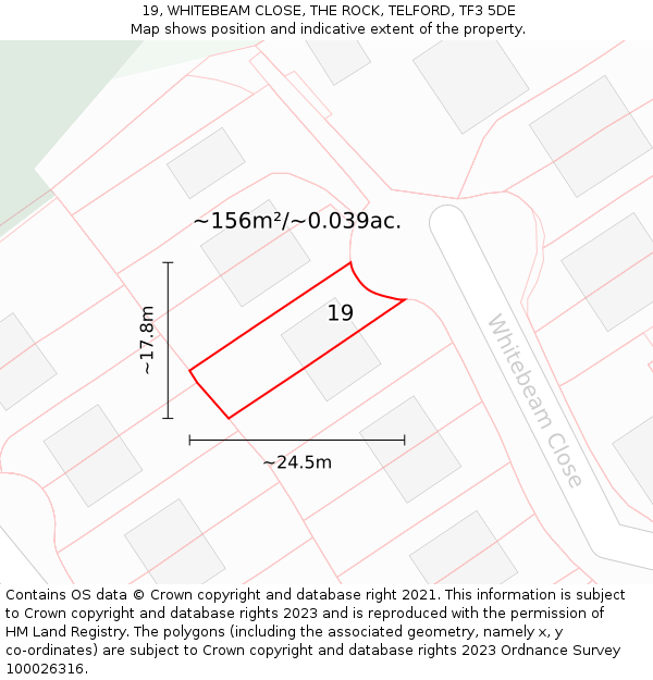 19, WHITEBEAM CLOSE, THE ROCK, TELFORD, TF3 5DE: Plot and title map
