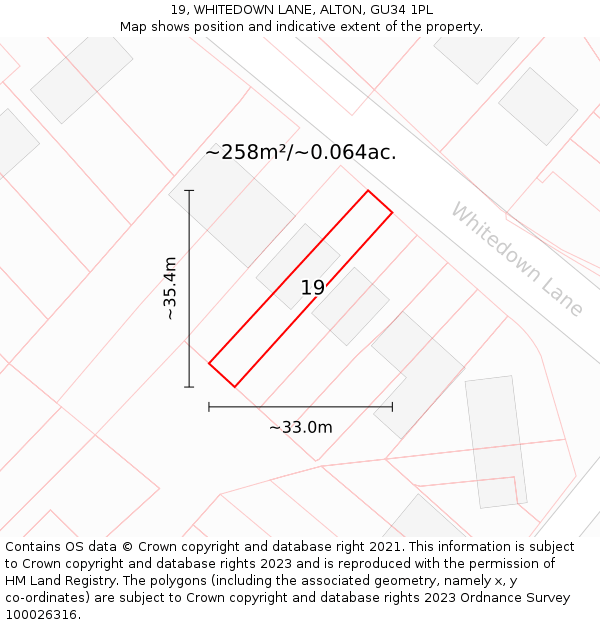 19, WHITEDOWN LANE, ALTON, GU34 1PL: Plot and title map