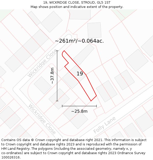 19, WICKRIDGE CLOSE, STROUD, GL5 1ST: Plot and title map