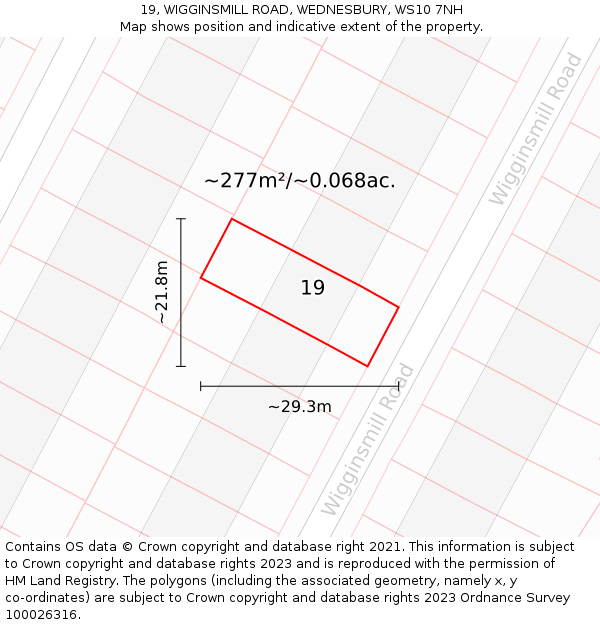 19, WIGGINSMILL ROAD, WEDNESBURY, WS10 7NH: Plot and title map