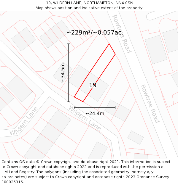 19, WILDERN LANE, NORTHAMPTON, NN4 0SN: Plot and title map