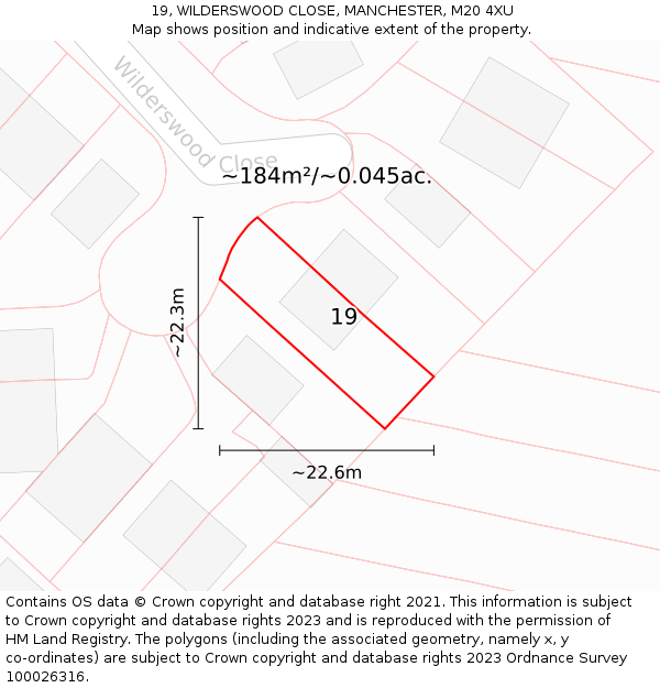 19, WILDERSWOOD CLOSE, MANCHESTER, M20 4XU: Plot and title map