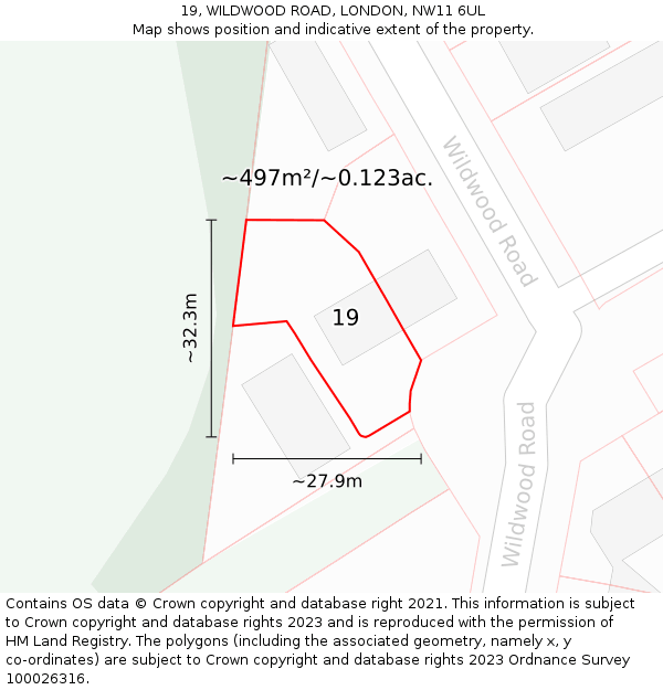 19, WILDWOOD ROAD, LONDON, NW11 6UL: Plot and title map