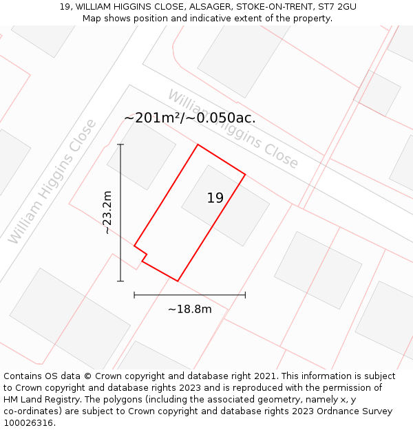 19, WILLIAM HIGGINS CLOSE, ALSAGER, STOKE-ON-TRENT, ST7 2GU: Plot and title map