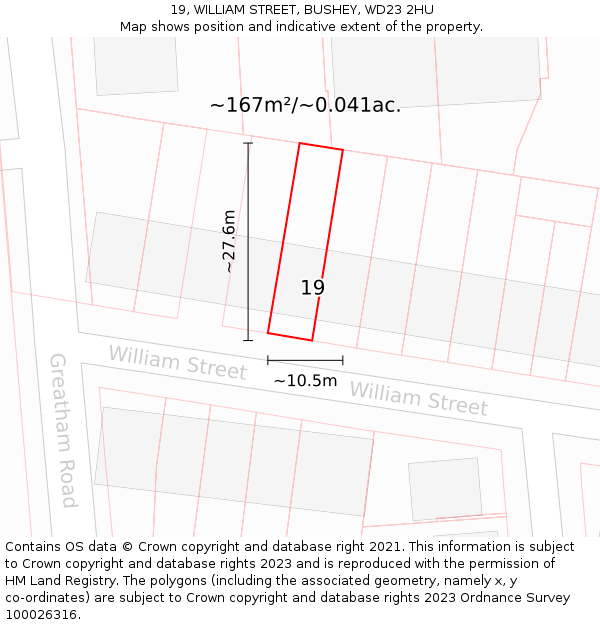 19, WILLIAM STREET, BUSHEY, WD23 2HU: Plot and title map