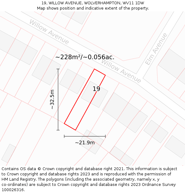 19, WILLOW AVENUE, WOLVERHAMPTON, WV11 1DW: Plot and title map