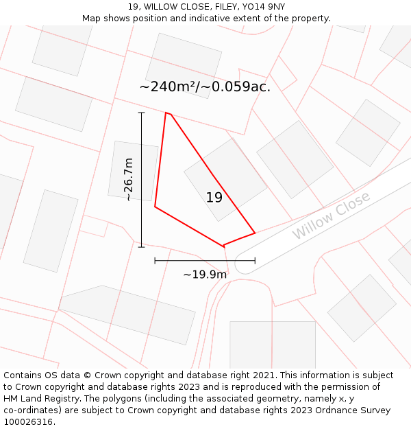 19, WILLOW CLOSE, FILEY, YO14 9NY: Plot and title map