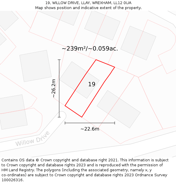 19, WILLOW DRIVE, LLAY, WREXHAM, LL12 0UA: Plot and title map