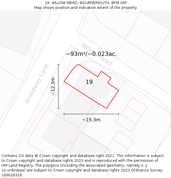 19, WILLOW MEAD, BOURNEMOUTH, BH8 0AF: Plot and title map