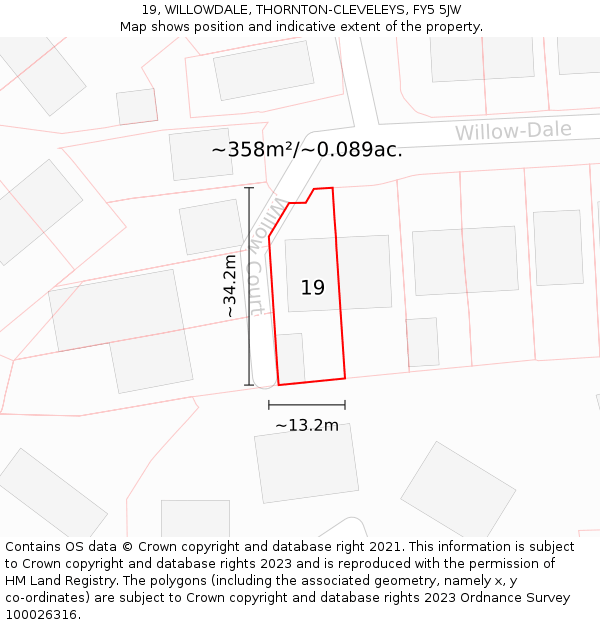 19, WILLOWDALE, THORNTON-CLEVELEYS, FY5 5JW: Plot and title map