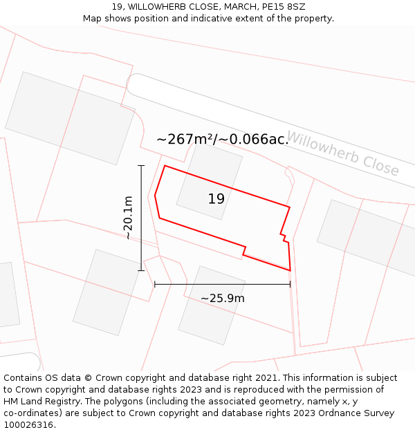 19, WILLOWHERB CLOSE, MARCH, PE15 8SZ: Plot and title map