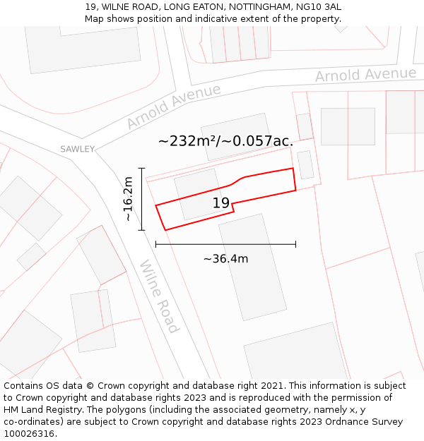 19, WILNE ROAD, LONG EATON, NOTTINGHAM, NG10 3AL: Plot and title map