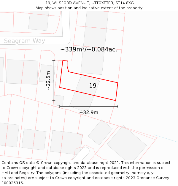 19, WILSFORD AVENUE, UTTOXETER, ST14 8XG: Plot and title map