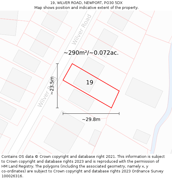 19, WILVER ROAD, NEWPORT, PO30 5DX: Plot and title map