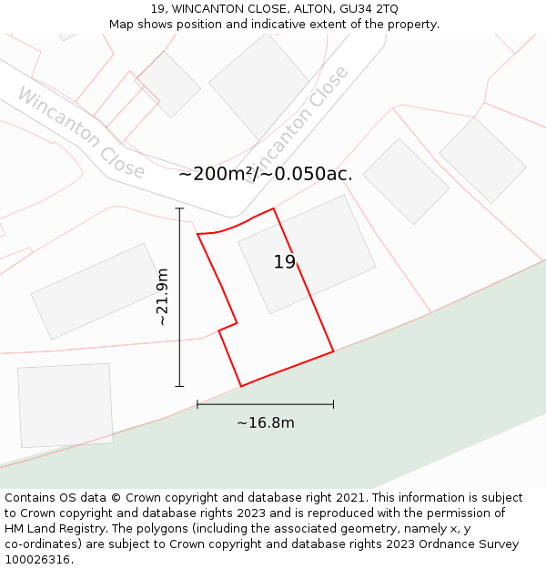 19, WINCANTON CLOSE, ALTON, GU34 2TQ: Plot and title map