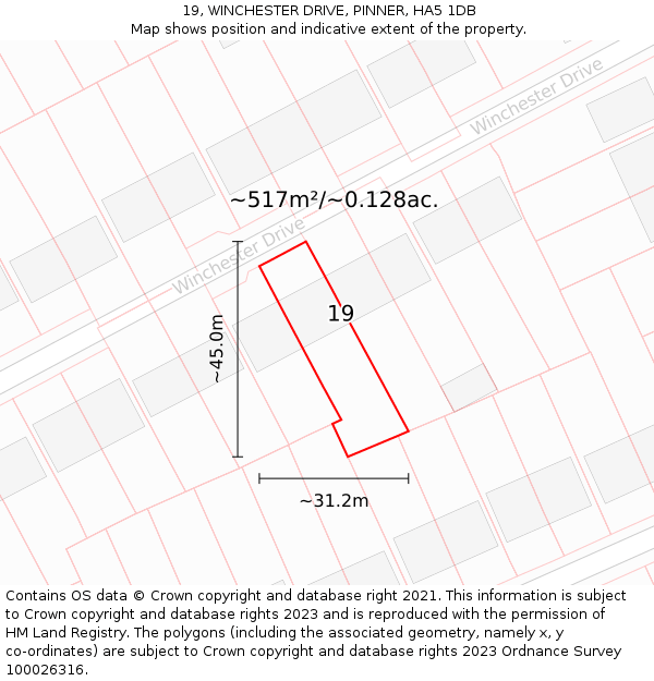 19, WINCHESTER DRIVE, PINNER, HA5 1DB: Plot and title map
