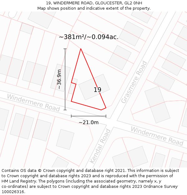 19, WINDERMERE ROAD, GLOUCESTER, GL2 0NH: Plot and title map