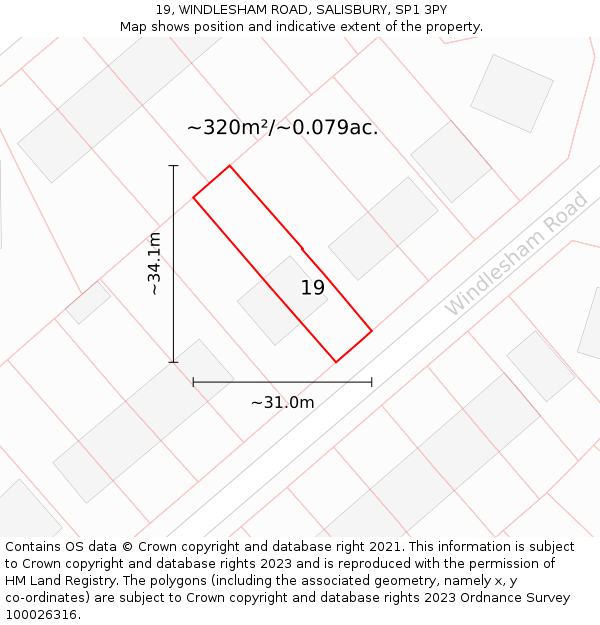 19, WINDLESHAM ROAD, SALISBURY, SP1 3PY: Plot and title map