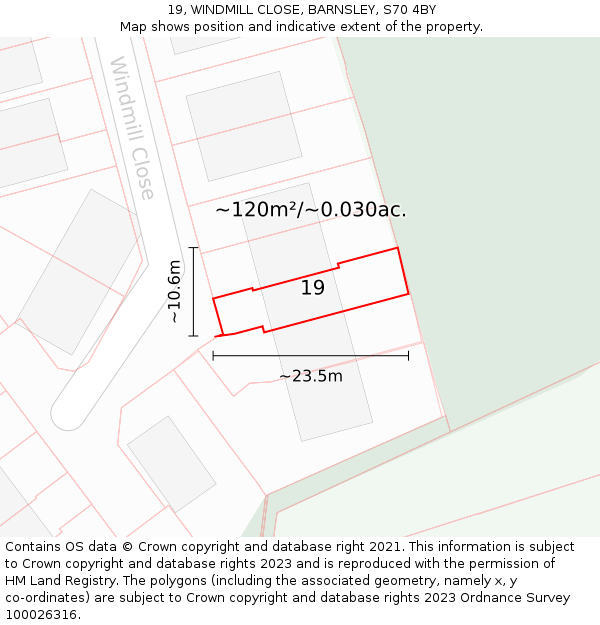19, WINDMILL CLOSE, BARNSLEY, S70 4BY: Plot and title map