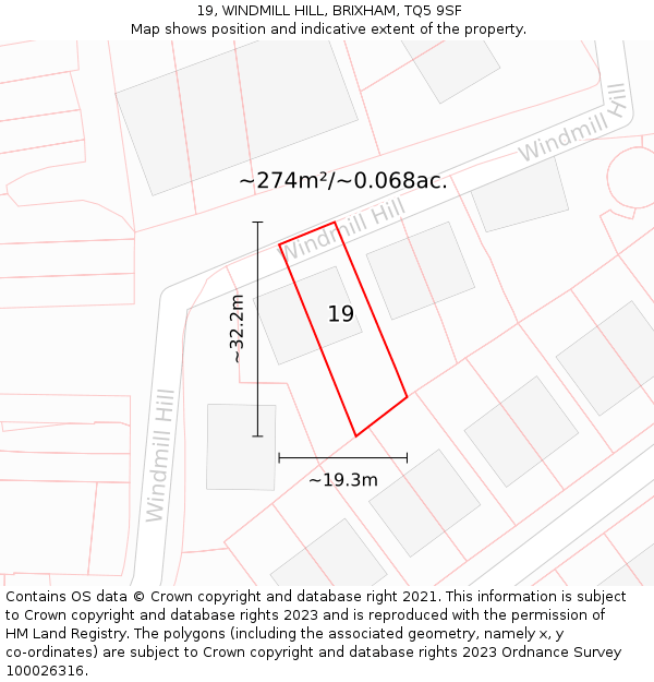 19, WINDMILL HILL, BRIXHAM, TQ5 9SF: Plot and title map