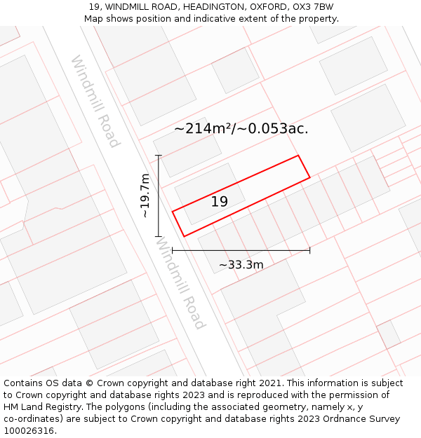 19, WINDMILL ROAD, HEADINGTON, OXFORD, OX3 7BW: Plot and title map