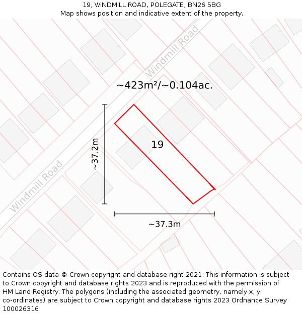 19, WINDMILL ROAD, POLEGATE, BN26 5BG: Plot and title map