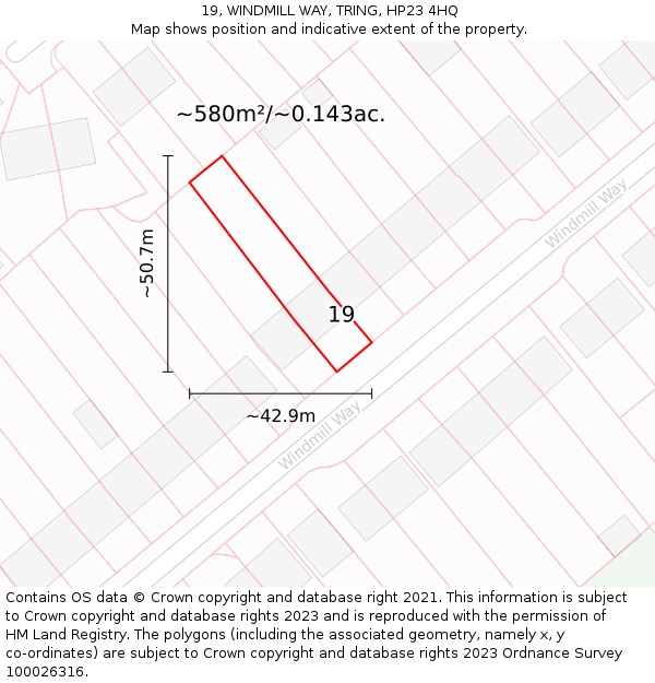 19, WINDMILL WAY, TRING, HP23 4HQ: Plot and title map