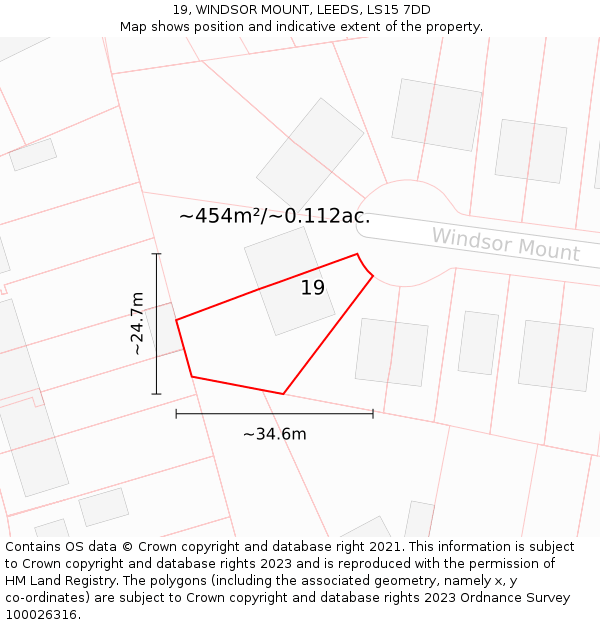 19, WINDSOR MOUNT, LEEDS, LS15 7DD: Plot and title map