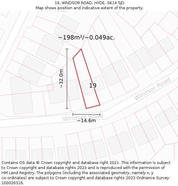 19, WINDSOR ROAD, HYDE, SK14 5JD: Plot and title map