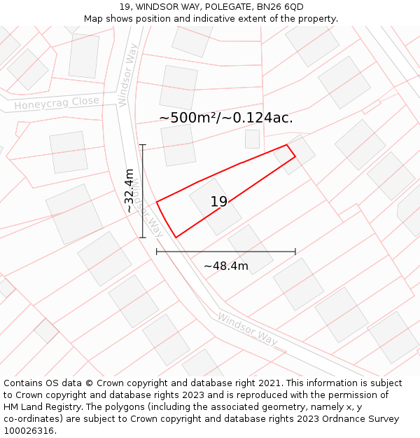 19, WINDSOR WAY, POLEGATE, BN26 6QD: Plot and title map