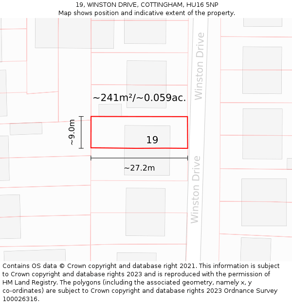 19, WINSTON DRIVE, COTTINGHAM, HU16 5NP: Plot and title map