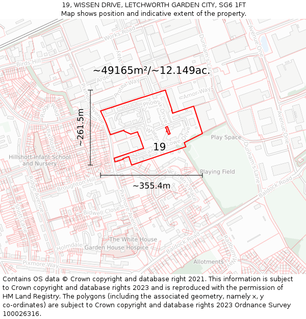 19, WISSEN DRIVE, LETCHWORTH GARDEN CITY, SG6 1FT: Plot and title map