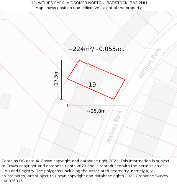 19, WITHIES PARK, MIDSOMER NORTON, RADSTOCK, BA3 2NU: Plot and title map