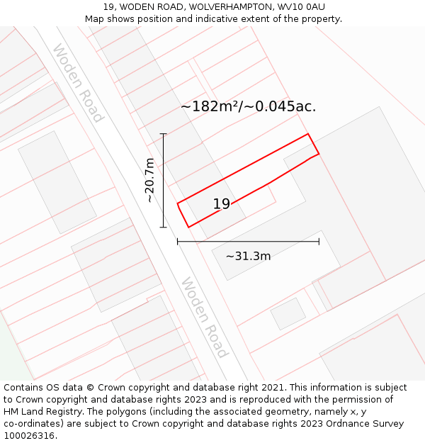 19, WODEN ROAD, WOLVERHAMPTON, WV10 0AU: Plot and title map