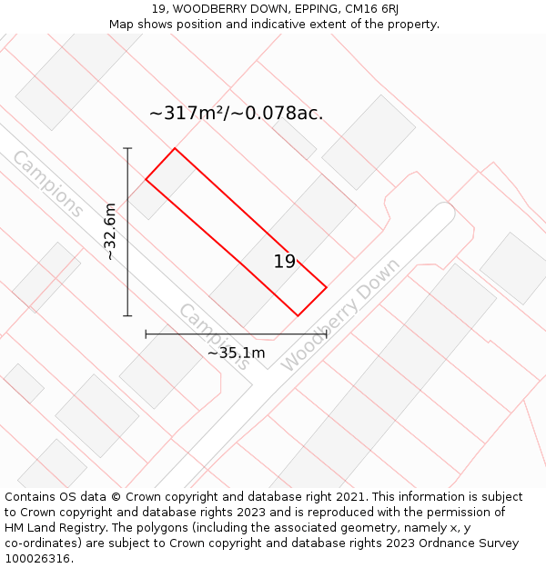19, WOODBERRY DOWN, EPPING, CM16 6RJ: Plot and title map