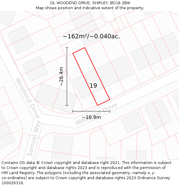 19, WOODEND DRIVE, SHIPLEY, BD18 2BW: Plot and title map
