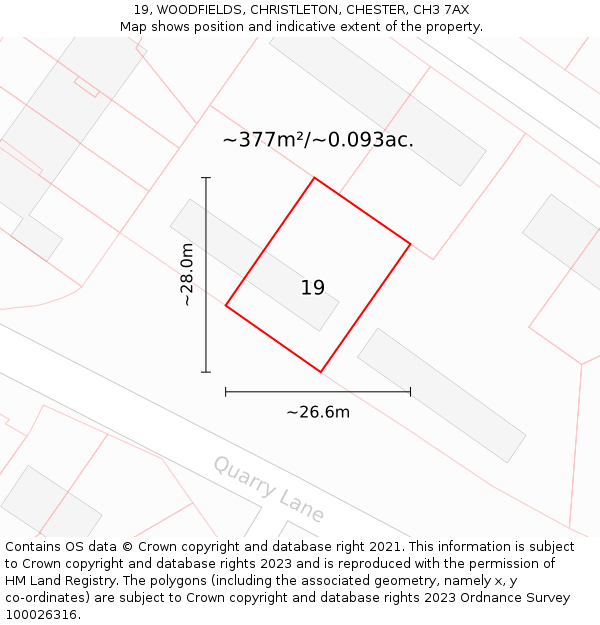 19, WOODFIELDS, CHRISTLETON, CHESTER, CH3 7AX: Plot and title map