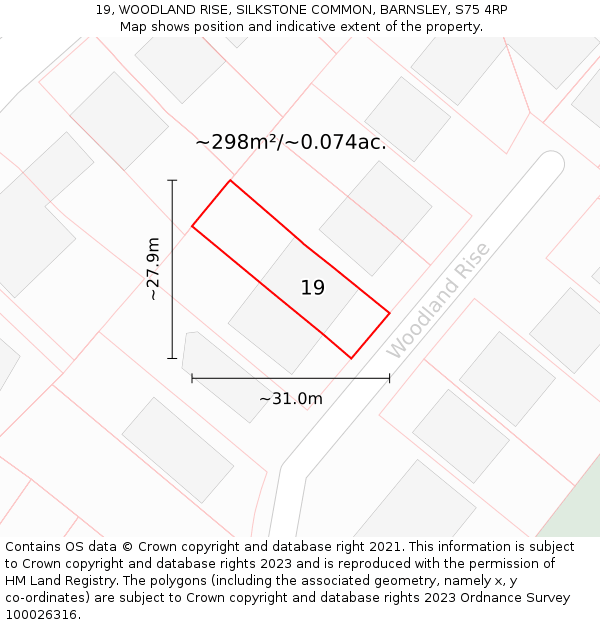 19, WOODLAND RISE, SILKSTONE COMMON, BARNSLEY, S75 4RP: Plot and title map