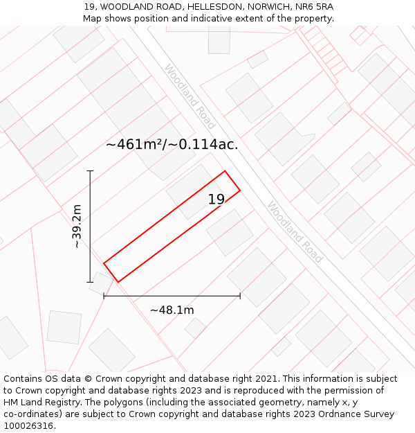 19, WOODLAND ROAD, HELLESDON, NORWICH, NR6 5RA: Plot and title map