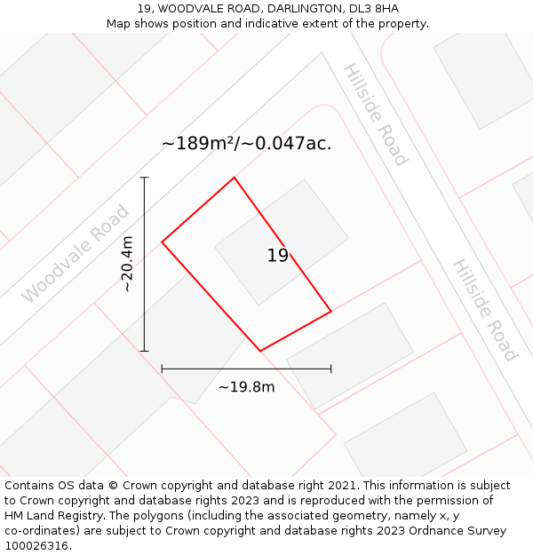19, WOODVALE ROAD, DARLINGTON, DL3 8HA: Plot and title map