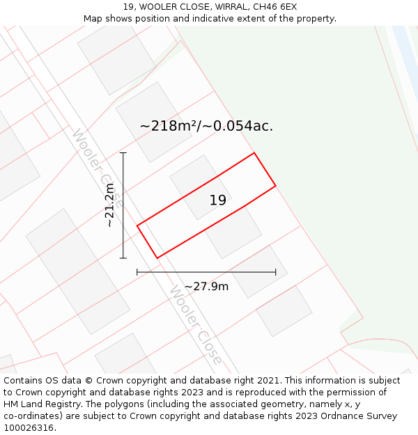 19, WOOLER CLOSE, WIRRAL, CH46 6EX: Plot and title map