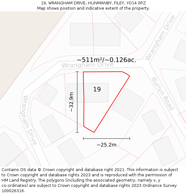 19, WRANGHAM DRIVE, HUNMANBY, FILEY, YO14 0PZ: Plot and title map