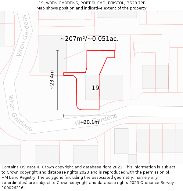 19, WREN GARDENS, PORTISHEAD, BRISTOL, BS20 7PP: Plot and title map