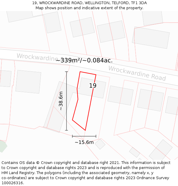 19, WROCKWARDINE ROAD, WELLINGTON, TELFORD, TF1 3DA: Plot and title map